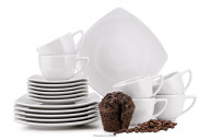 Quadratisches Kaffeeservice für 6 Personen 18-teilig weiß