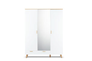 FRISK, https://konsimo.de/kollektion/frisk/ Weißer Kleiderschrank mit Spiegel im skandinavischen Stil weiß / eiche natur - Foto