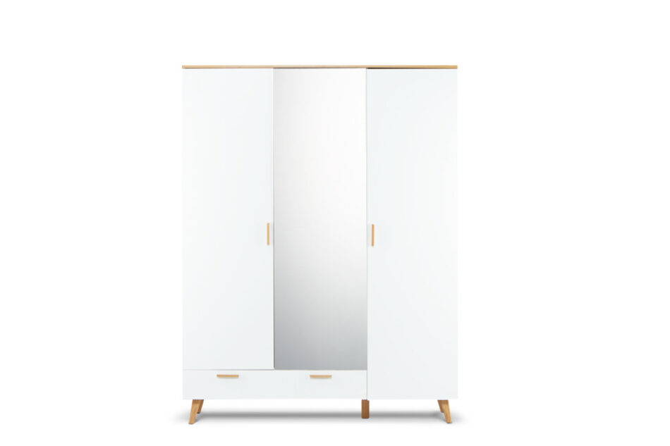 FRISK Weißer Kleiderschrank mit Spiegel im skandinavischen Stil weiß / eiche natur - Foto 0