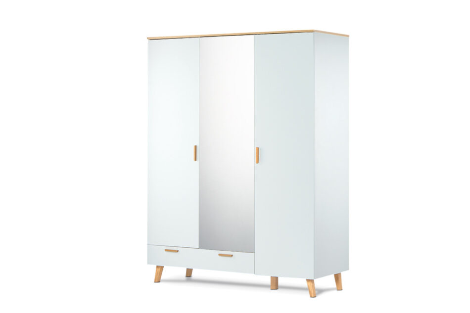 FRISK Weißer Kleiderschrank mit Spiegel im skandinavischen Stil weiß / eiche natur - Foto 2