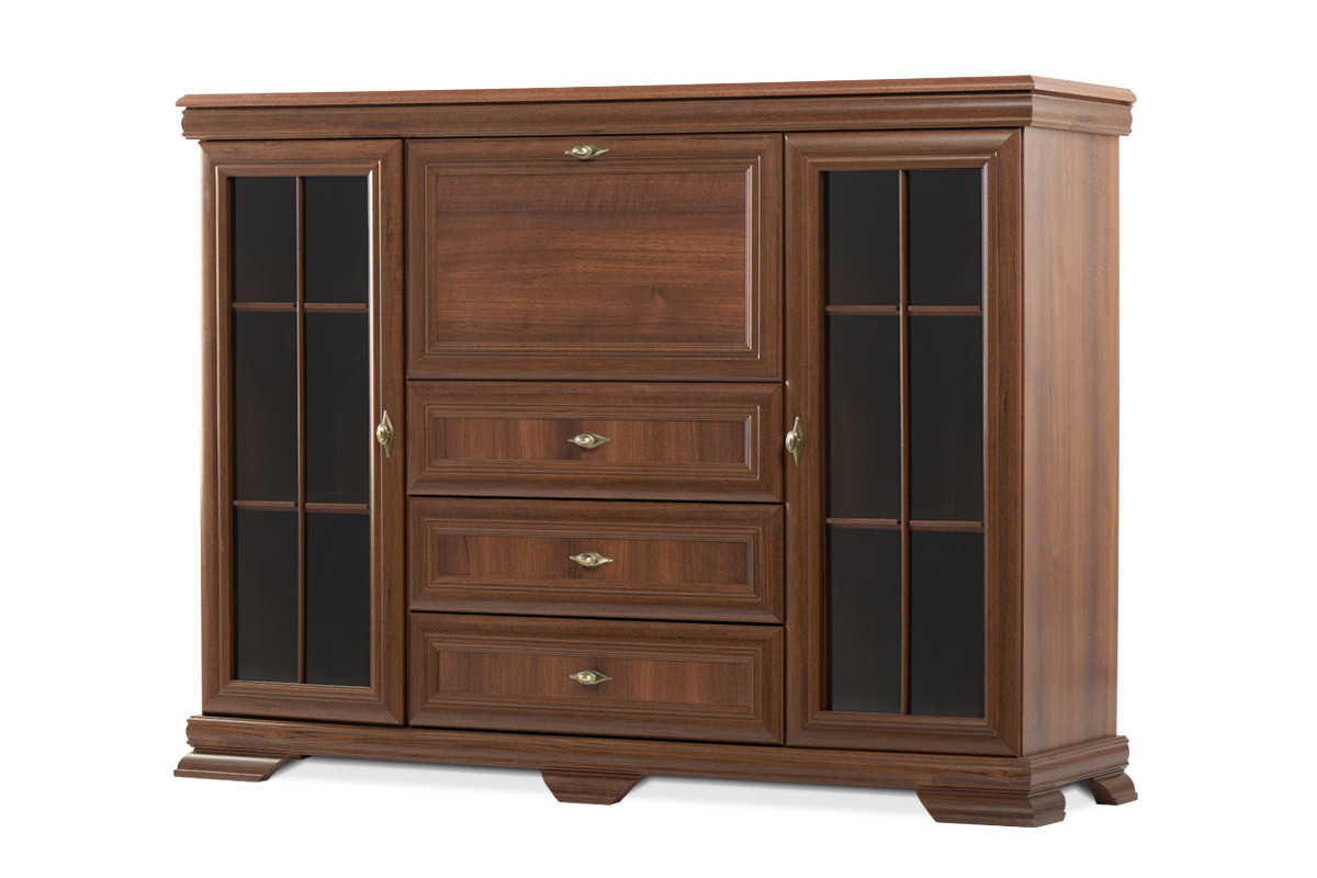Nussbaum-Vitrine mit Bar