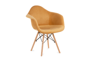NEREA, https://konsimo.de/kollektion/nerea/ Gelber samtiger Stuhl mit Armlehnen im skandinavischen Stil gelb - Foto