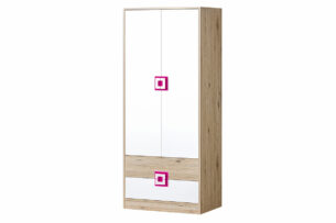 CAMBI, https://konsimo.de/kollektion/cambi/ Farbiger 2-türiger Kleiderschrank für Kinderzimmer weiß / helle Eiche / rosa weiß/helle eiche/rosa - Foto