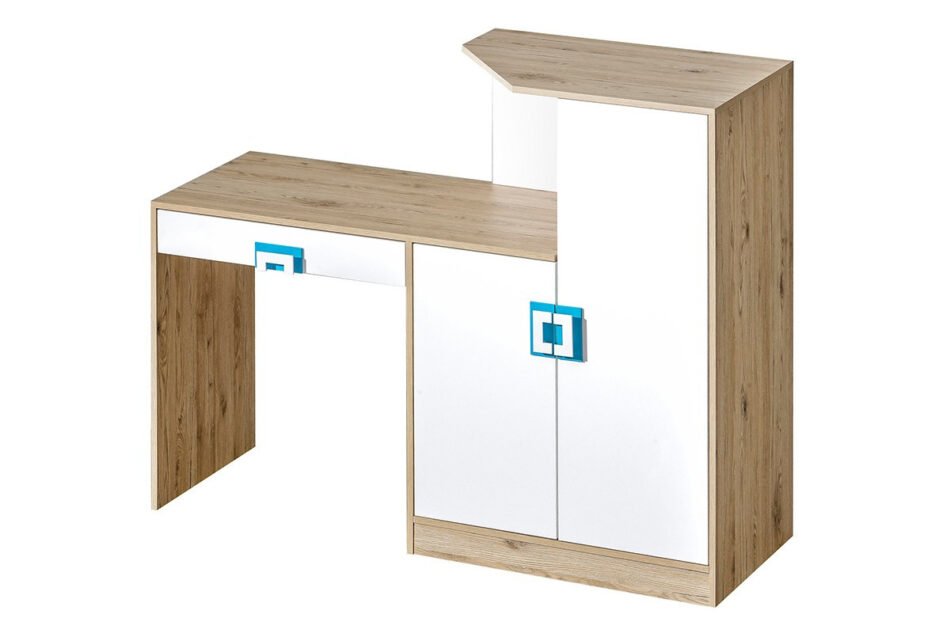 CAMBI Farbiger Schreibtisch mit Kommode für das Kinderzimmer weiß / hell Eiche / türkis weiß/helle eiche/türkis - Foto