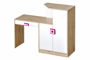 CAMBI, https://konsimo.de/kollektion/cambi/ Farbiger Schreibtisch mit Kommode für das Kinderzimmer weiß / hell Eiche / rosa weiß/helle eiche/rosa - Foto