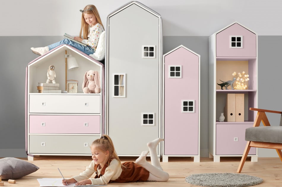 MIRUM Möbelset Mädchenhäuser rosa 4 Elemente weiß/grau/rosa - Foto 1