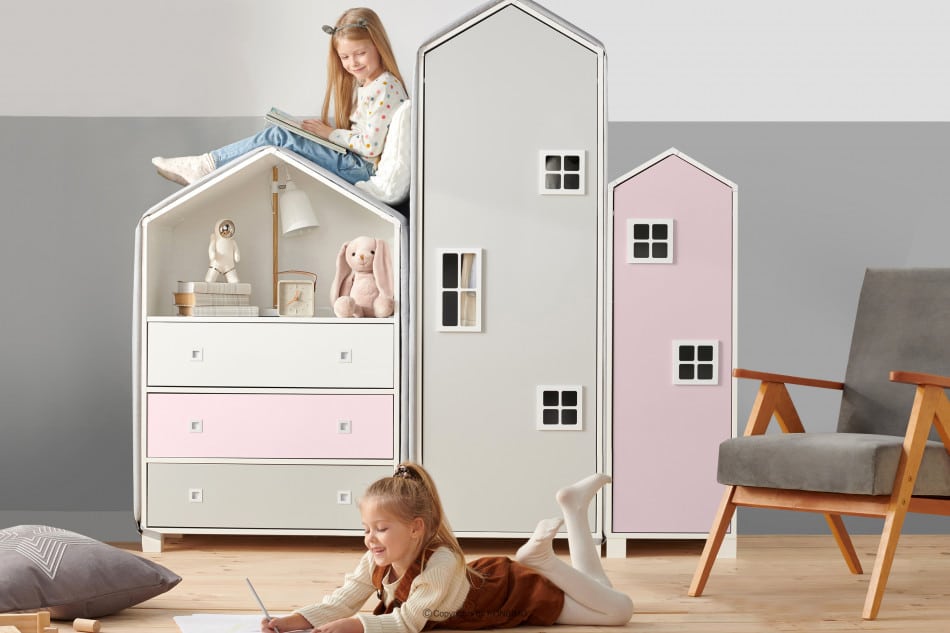 MIRUM Möbelset für Mädchen im Landhausstil rosa 3 Elemente weiß/rosa/grau - Foto 1