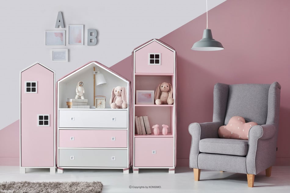 MIRUM Kommode im rosa Häuschen-Stil für Mädchen weiß/rosa/grau - Foto 5