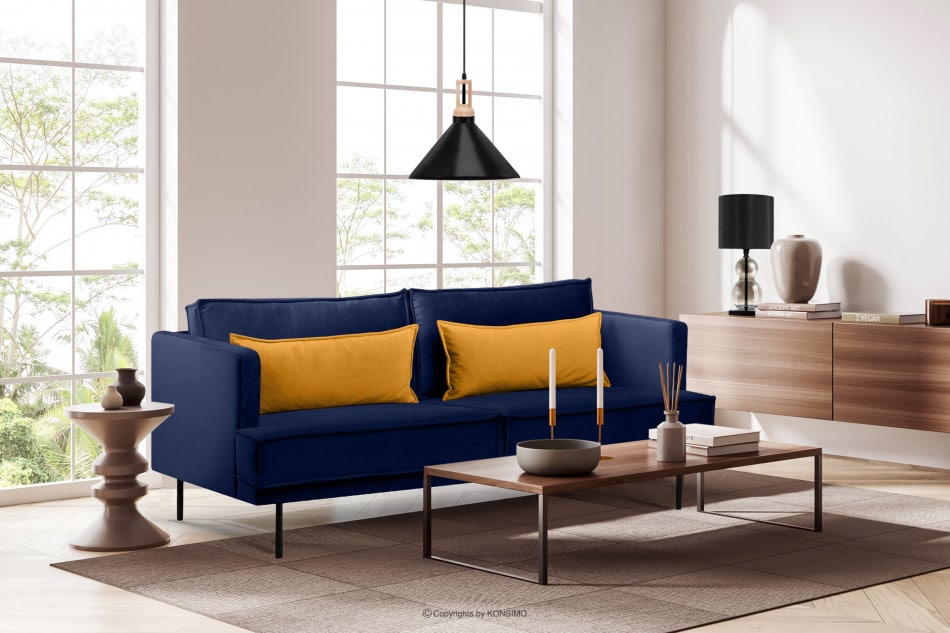 GANZO 3-Sitzer Sofa für Wohnzimmer mit Kissen blau marineblau/gelb - Foto 1