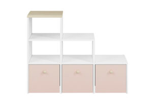 BUBO, https://konsimo.de/kollektion/bubo/ Kinderbuchregal mit Schubladen weiß/rosa weiß/buchenholz/rosa - Foto