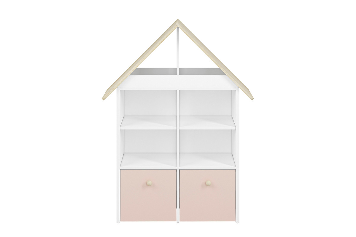 Kinderbuchregal Haus weiß/rosa