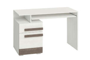 SARPA, https://konsimo.de/kollektion/sarpa/ Einfacher Schreibtisch mit Einlegeböden und Schrank weiß / braun weiß/braun - Foto