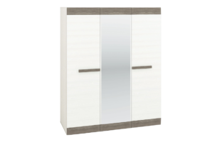 SARPA, https://konsimo.de/kollektion/sarpa/ Gerader dreitüriger Kleiderschrank mit Spiegel für Schlafzimmer 160 cm weiß / braun weiß/braun - Foto