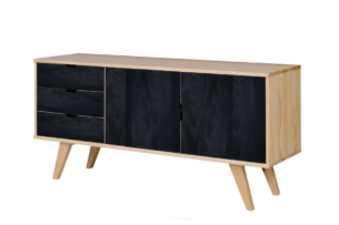 MONTI, https://konsimo.de/kollektion/monti/ Große skandinavische Kommode mit Regalen und Schubladen Schwarz / Naturholz kiefer natur/schwarz - Foto