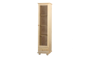 TARDA, https://konsimo.de/kollektion/tarda/ Holzvitrine schmal mit Schublade natürliches pinienholz - Foto