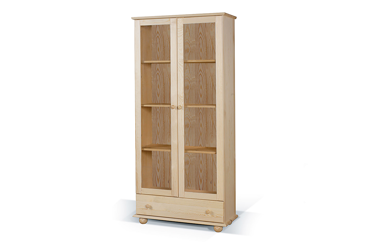 Glasvitrine aus Holz mit Schublade