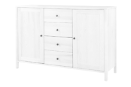 Kieferkommode mit Schubladen und Regalen 140 cm Weiß