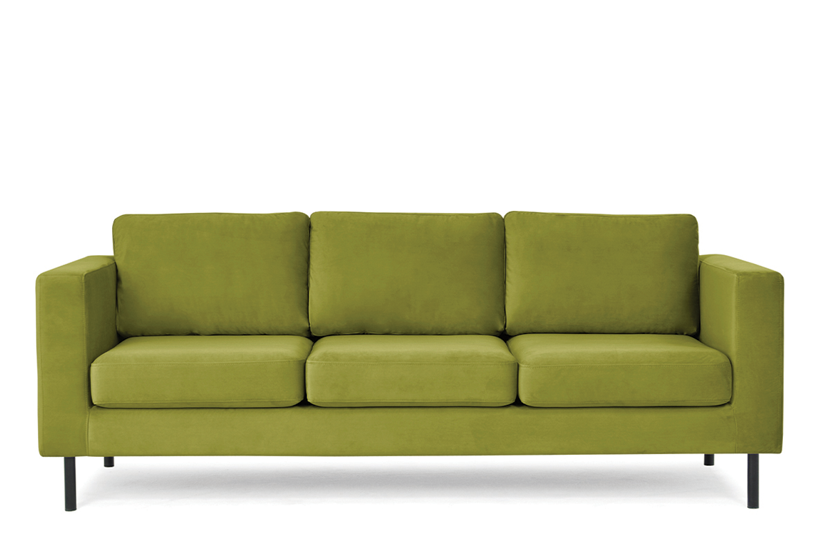 Velours 3-Sitzer Sofa auf Metallbeinen olivgrün