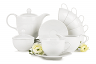 Porzellan-Kaffeeservice 9-teilig weiß / Spitzendekor für 6 Personen