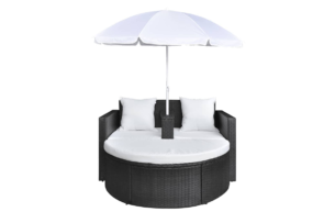 LOSELI, https://konsimo.de/kollektion/loseli/ Gartenliege mit Sonnenschirm schwarz/weiß - Foto