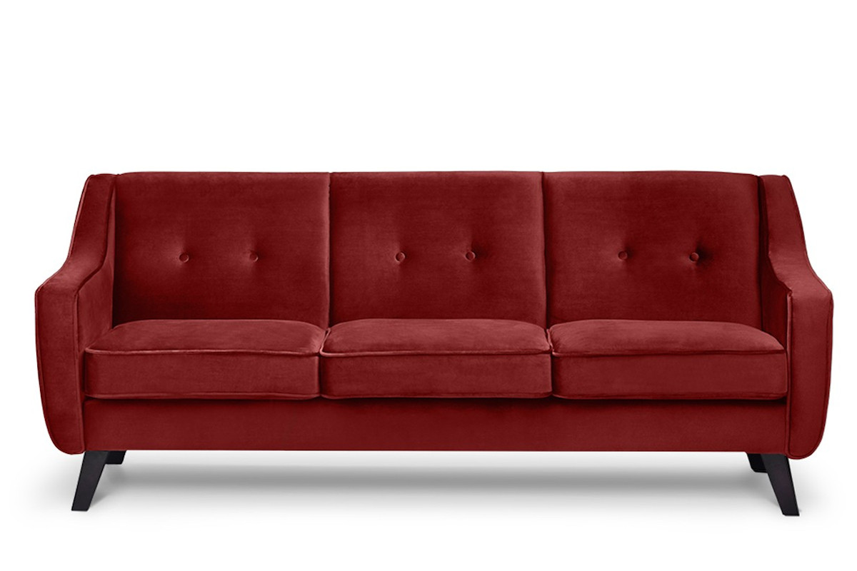 Scandinavian Sofa 3-Sitzer Sofa Velours Rot