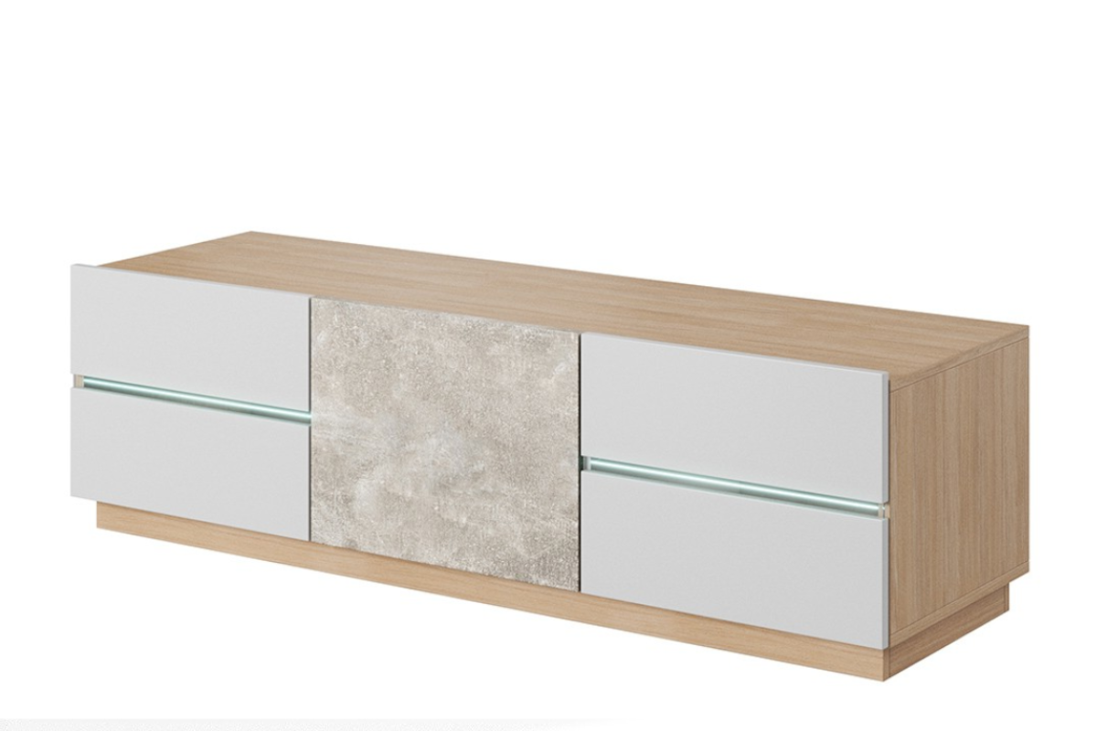 Schrank TV Betonmuster weiß / Eiche