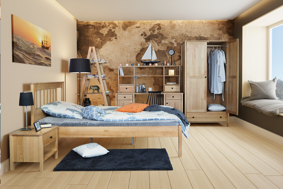 CUCULI TV-Schrank aus Kiefernholz mit Einlegeböde und Schubladen 140 cm eichenfarben eiche - Foto 1