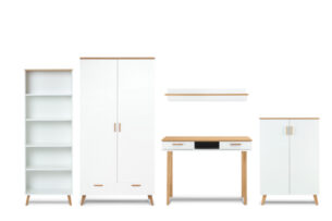 FRISK, https://konsimo.de/kollektion/frisk/ Weiße skandinavische Möbel für das Wohnzimmer weiß / eiche natur - Foto
