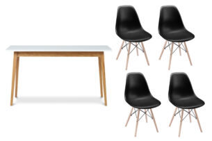 FRISK, https://konsimo.de/kollektion/frisk/ Weißer skandinavischer Klapptisch und Stühle schwarz/weiß/eiche natur - Foto