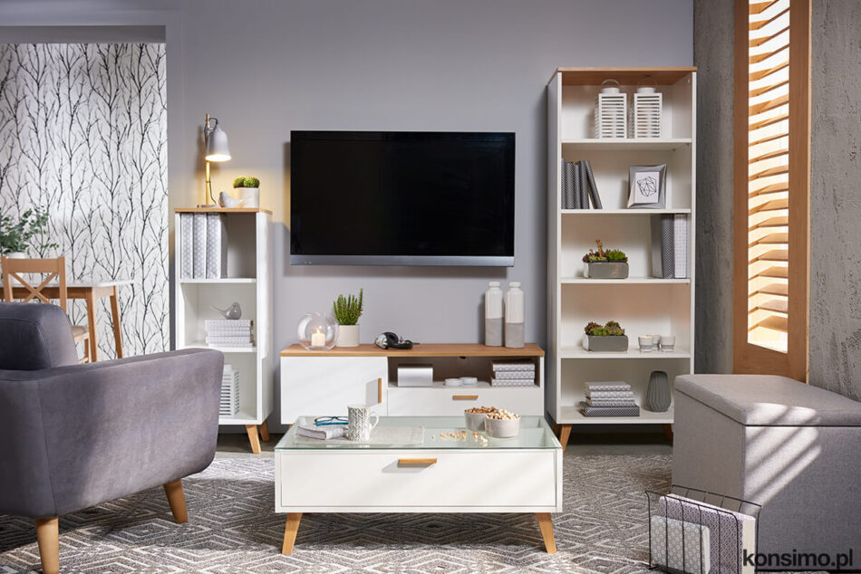 FRISK Weiße skandinavische Möbel für das Wohnzimmer weiß / eiche natur - Foto 1