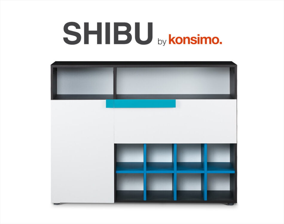 SHIBU Große Kinderkommode mit Regalen graphit/weiß/blau - Foto 6