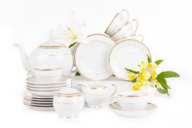 Teeservice polnisches Porzellan 6 Pers. 15 Stück Weiß/Gold-Design