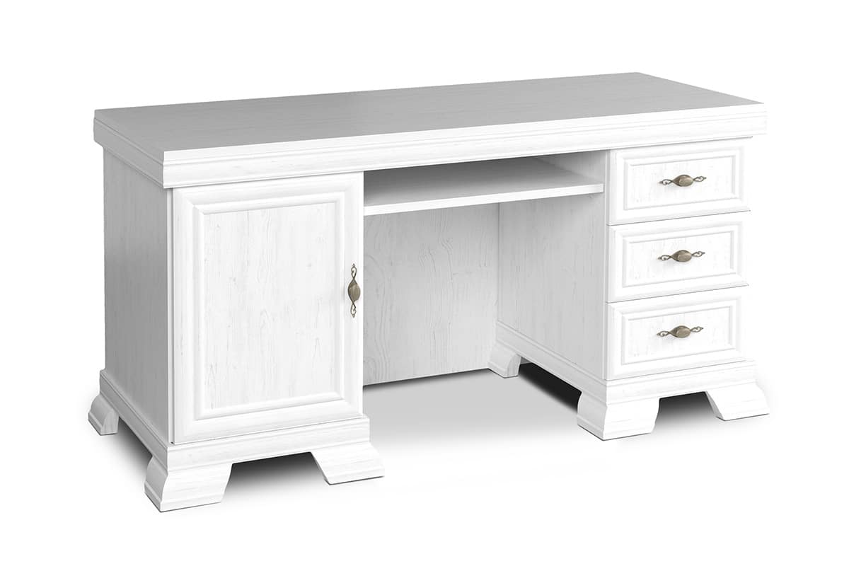 Großer Schreibtisch mit Schubladen weiß