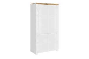DAMINO, https://konsimo.de/kollektion/damino/ Zweitüriger Kleiderschrank für das Schlafzimmer weiß / Eiche weiß glänzend/ eiche wotan - Foto