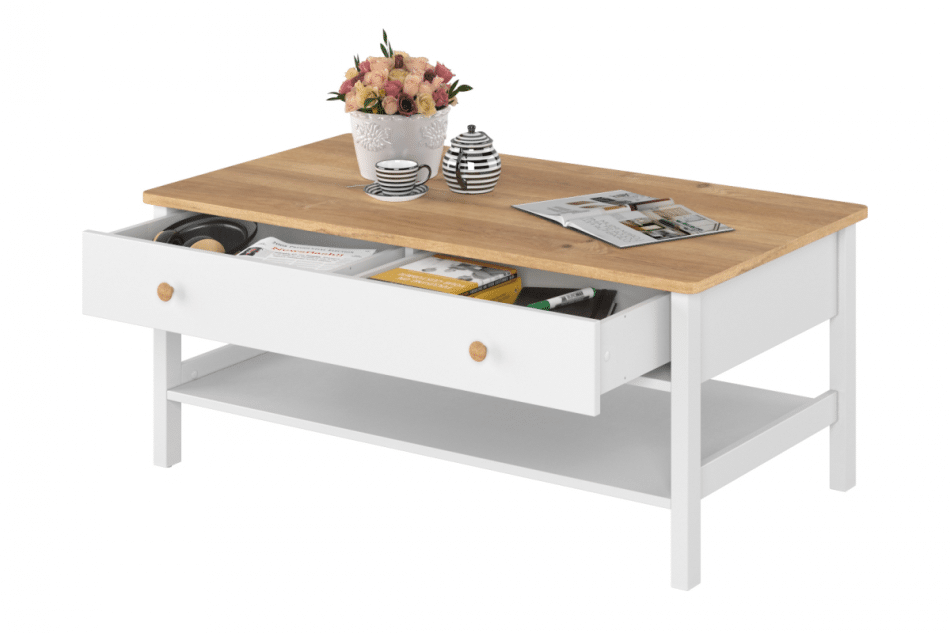 HUTTO Eleganter Couchtisch weiß / eiche natur - Foto 2