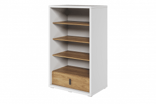 TINCTO, https://konsimo.de/kollektion/tincto/ Bücherregal für das Schlafzimmer hickoryholz natur/weiß - Foto