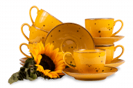 Set von großen Teebechern mit Untertassen polnisches Porzellan Cottage Yellow für 6 Personen