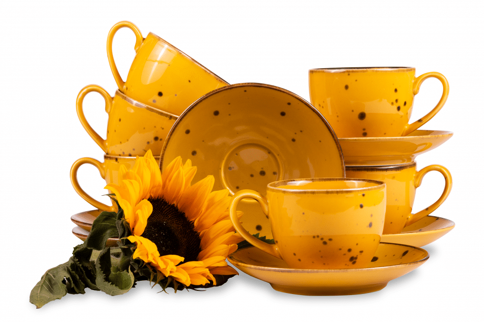 ALUMINA Set von großen Teebechern mit Untertassen polnisches Porzellan Cottage Yellow für 6 Personen cottage gelb - Foto 0