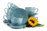 Set von großen Teebechern mit Untertassen polnisches Porzellan Cottage Tiffany für 6 Personen