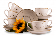 Set von großen Teebechern mit Untertassen polnisches Porzellan Cottage Cream für 6 Personen