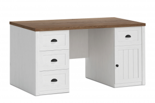 LEMAS, https://konsimo.de/kollektion/lemas/ Großer Schreibtisch mit Schubladen und Regalen Provence-Stil weiß eiche weiß/dunkel - Foto