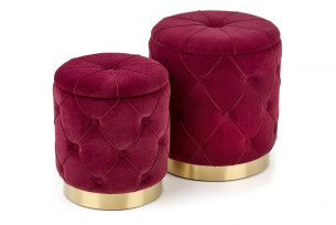 AMBI, https://konsimo.de/kollektion/ambi/ Set mit 2 runden Velourspuffs im Glamour-Stil bordeaux kastanienbraun/gold - Foto