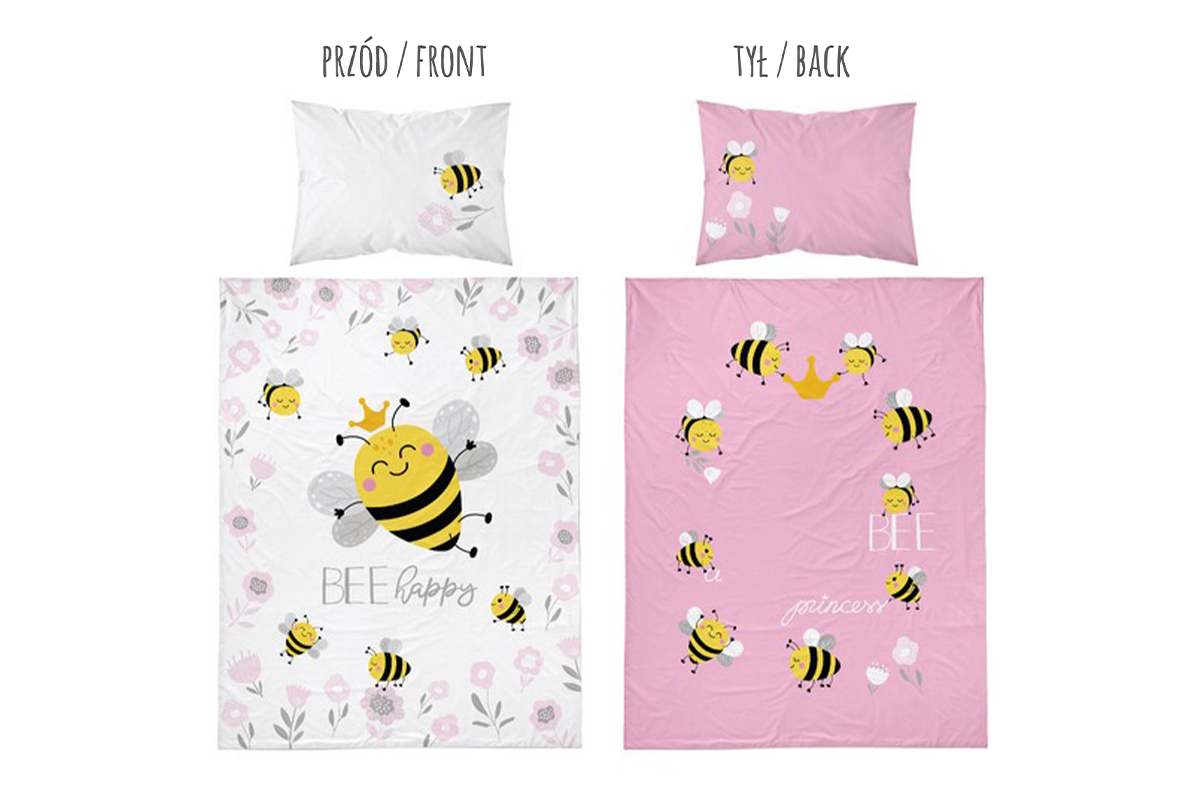 Rosa Kinderbettwäsche mit Biene 90x120 cm