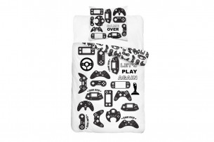 ZONA, https://konsimo.de/kollektion/zona/ Jugendbettwäsche mit Gamepad weiß und schwarz 140x200 cm weiß/schwarz - Foto
