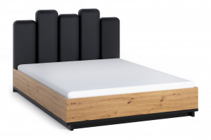 VERRU, https://konsimo.de/kollektion/verru/ Modernes Bett mit Rahmenkopfteil schwarz artisan eiche/schwarz matt - Foto