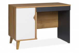 BORIA, https://konsimo.de/kollektion/boria/ Moderner Schreibtisch mit Schublade und Einlegeböden goldene eiche/mattweiß/graphit - Foto