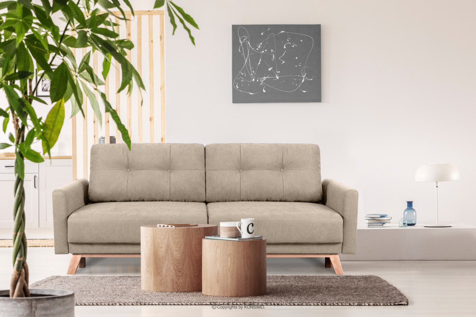 VISNA Skandinavisches Sofa Wohnzimmer mit Stauraum für Bettwäsche - Beige beige - Foto 1