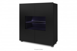 PAVO, https://konsimo.de/kollektion/pavo/ Moderner Schrank mit Vitrine beleuchtet schwarz glänzend schwarz glänzend - Foto