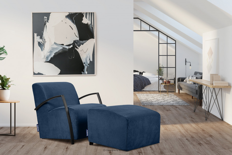 CARO Marineblauer Moderner Sessel mit Armlehne marineblau - Foto 1