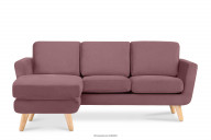 Rosa Velours skandinavisches Ecksofa mit Pouffe / Ottomane links